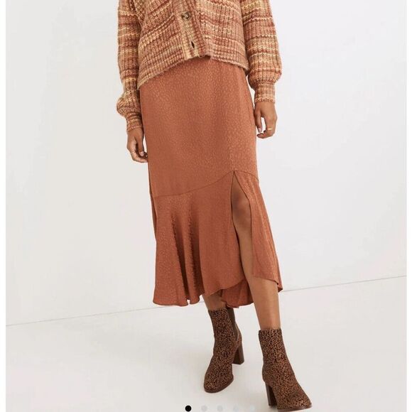MADEWELL Midi Skirt Women 4 Flounce Hem NEW Cheetah Jacquard Brown ND132 - Picture 1 of 16